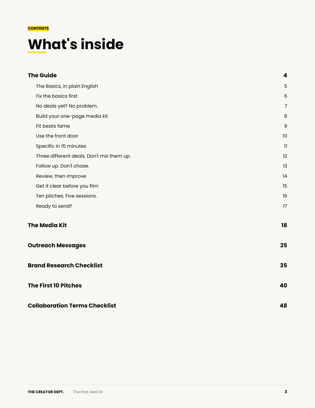 Page 3 of the PDF: the table of contents