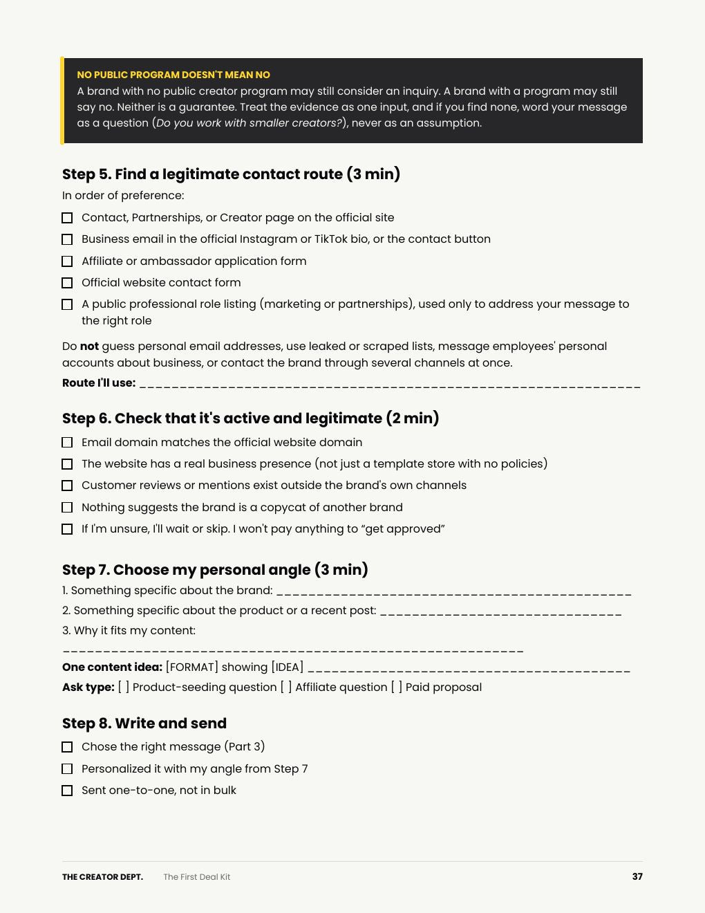 Page 37 of the PDF: brand research checklist, steps 5 to 8